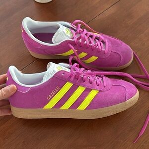 Magenta yellow adidas gazelle womens 7.5